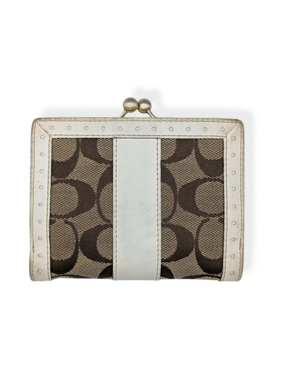 Coach Vintage Kisslock Wallet Signature C Canvas Ivory Leather Frame Bifold Y2K